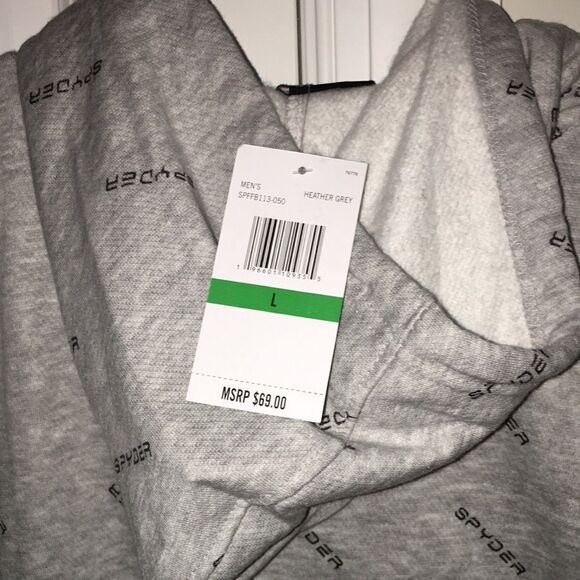 Gray BIG Spyder $69 mega print fleece ski Hooded Hoodie Sweatshirt jacket L - Picture 5 of 5